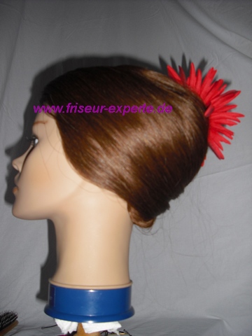 Banane-Hosteckfrisur-von der Seite-rote Frühlingsblume-sommerblume-Accessoire