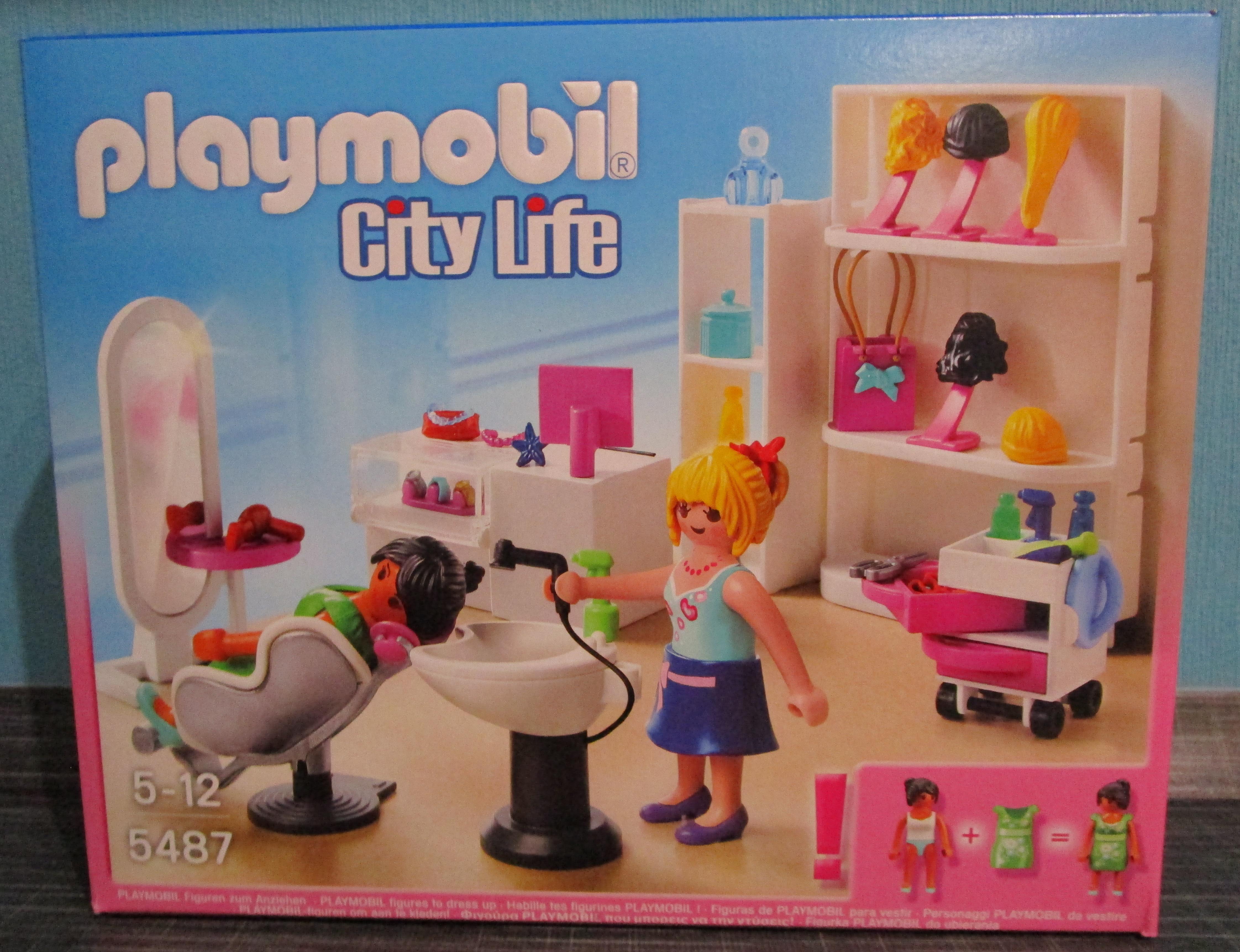 Playmobil 5487 Friseur Verpackung vorne Playmobil Spielzeug im Vergleich: Friseursalon 4413 vs. Beauty Salon 5487   Rollenspiel Waschen, schneiden, fönen   bitte