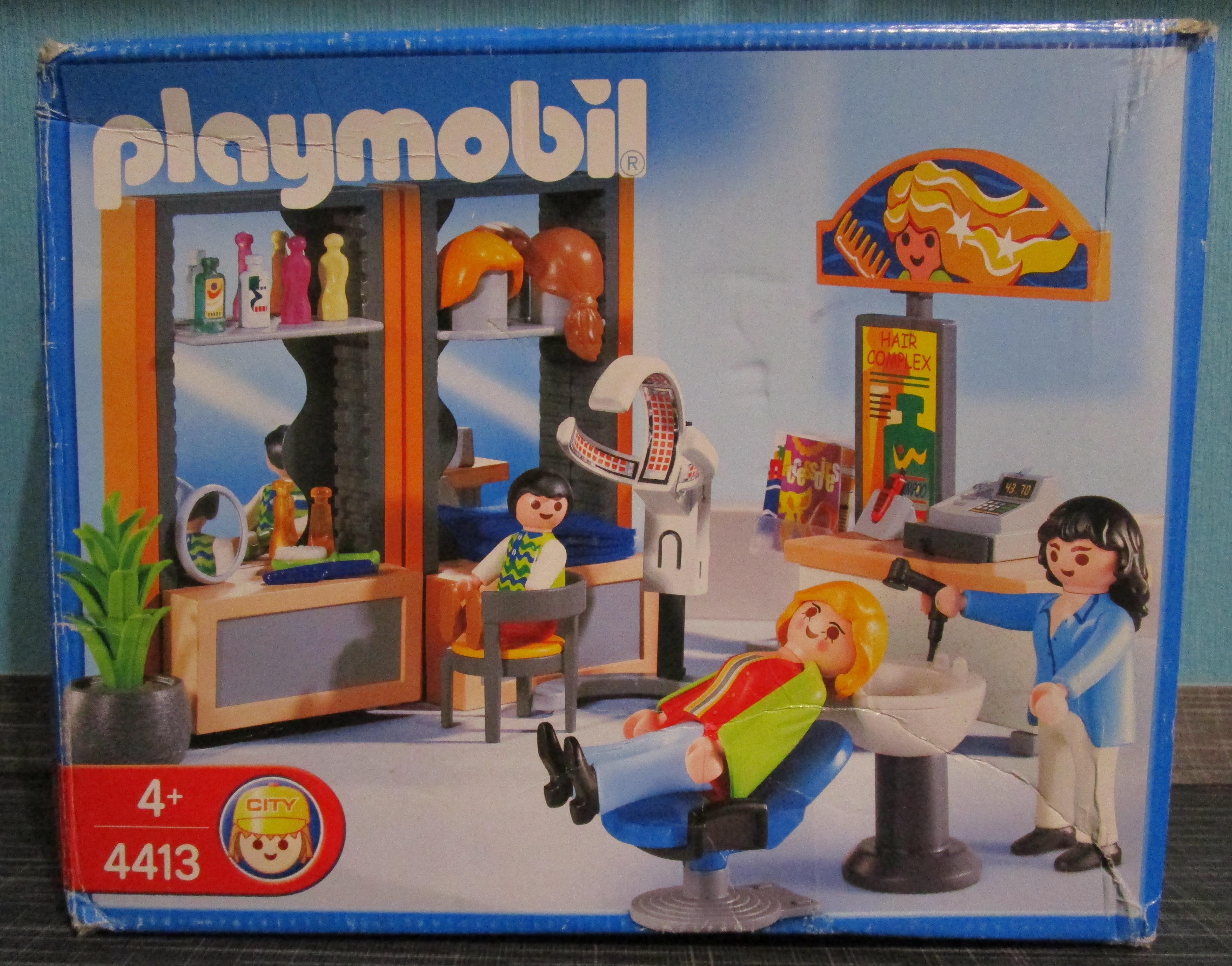 playmobil 4413 Friseur Salon Jahr 2004 vorne Playmobil Spielzeug im Vergleich: Friseursalon 4413 vs. Beauty Salon 5487   Rollenspiel Waschen, schneiden, fönen   bitte